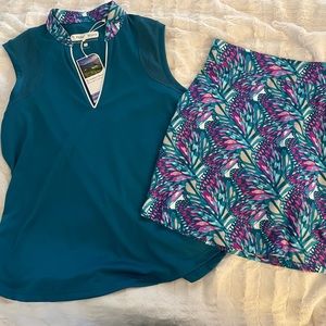 Pebble Beach Ladies Golf Outfit Short Sleeved Top Size S, Matching Skort Size M